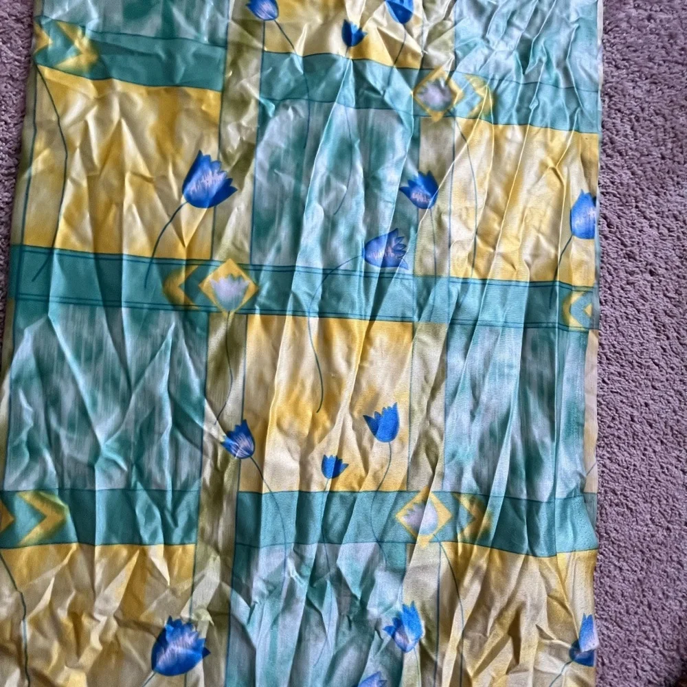Printed blue green yellow color door window 2!panel curtain 82 * 48 each panel